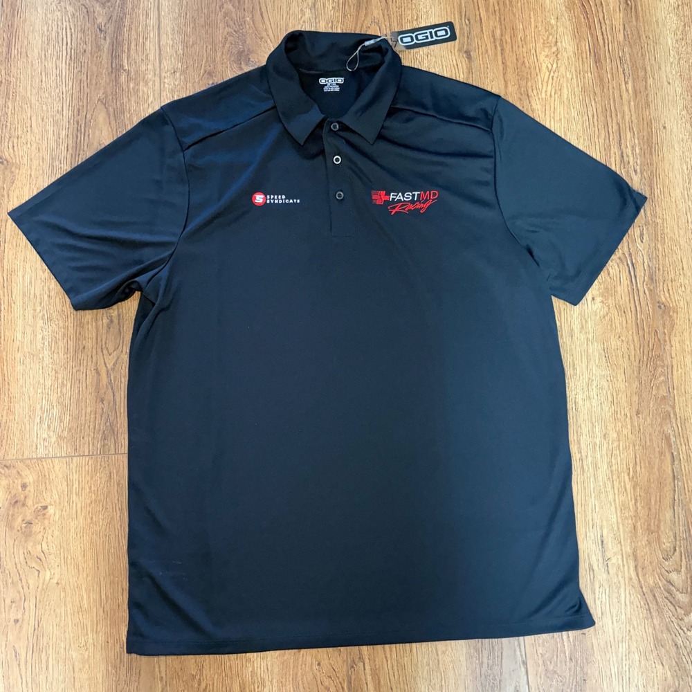OGIO Mens 2XL Black FastMD Racing Speed Syndicate Performance Polo Shirt NEW